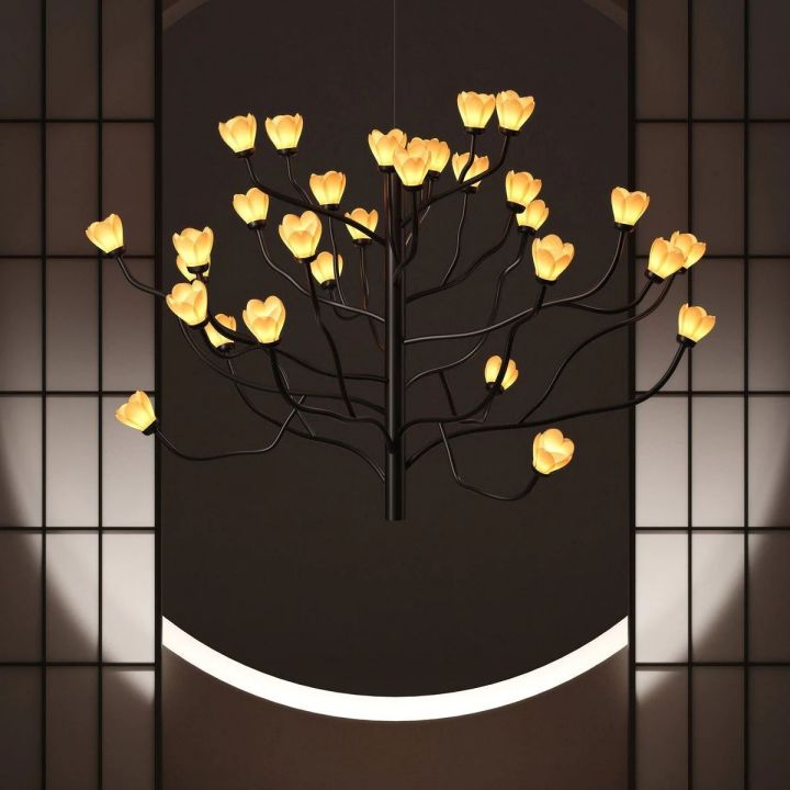 Noir Ceramic Bloom Branch Chandelier D55''
