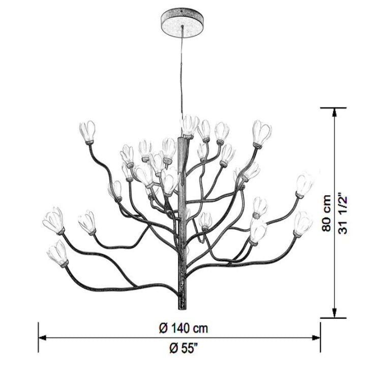 Noir Ceramic Bloom Branch Chandelier D55''