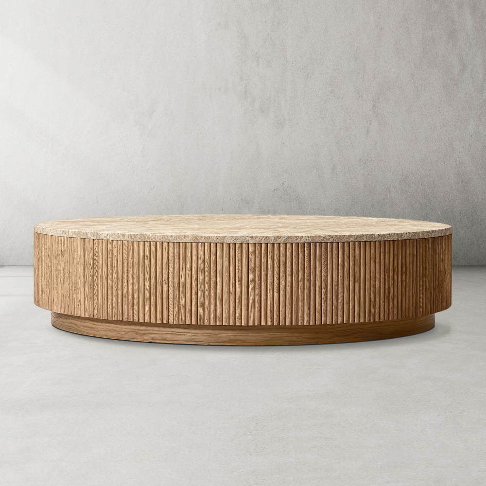Mulvane Oak Wood & Stone Round Coffee Table 48" 60"