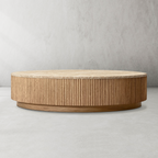 Mulvane Oak Wood & Stone Round Coffee Table 48" 60"