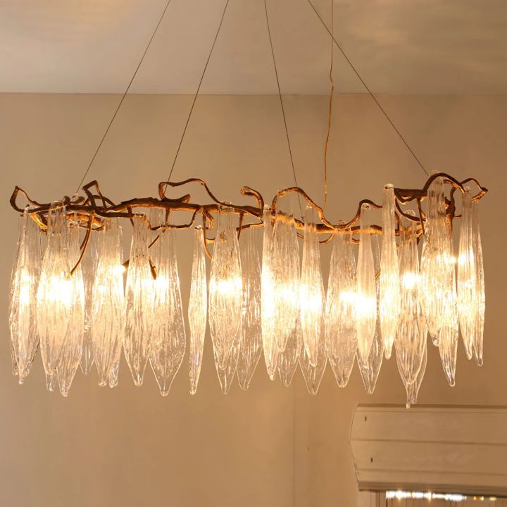 Ice Drop Glass Linear Branch Chandelier