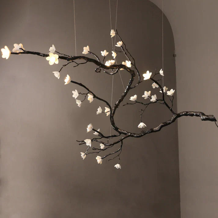 Noir Twisted Branch Ceramic Bloom Chandelier L67''