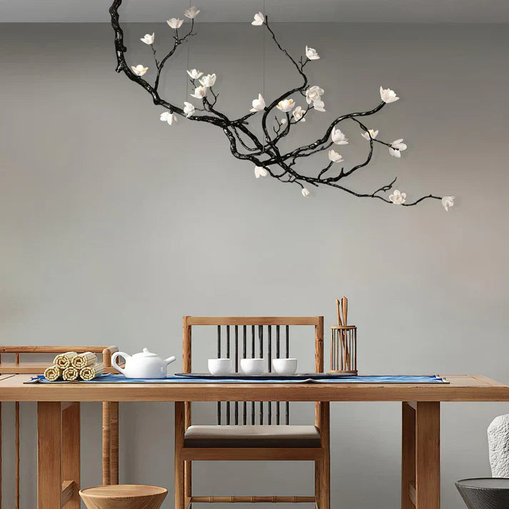 Noir Ceramic Bloom Linear Branch Chandelier