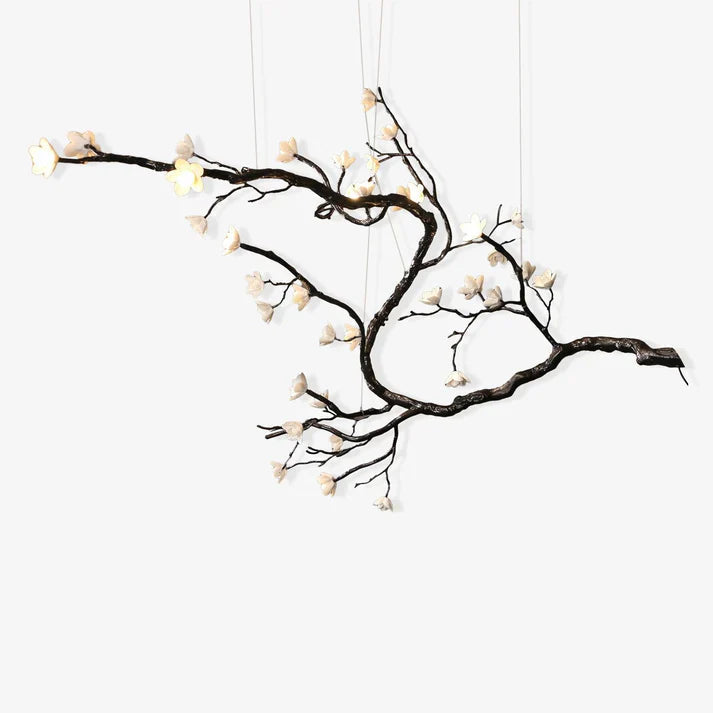 Noir Twisted Branch Ceramic Bloom Chandelier L67''