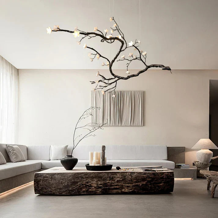 Noir Twisted Branch Ceramic Bloom Chandelier L67''