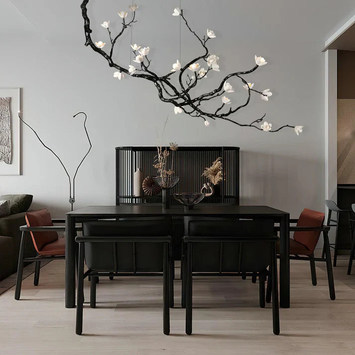 Noir Ceramic Bloom Linear Branch Chandelier