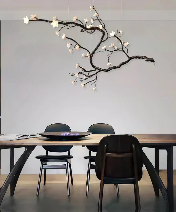 Noir Twisted Branch Ceramic Bloom Chandelier L67''