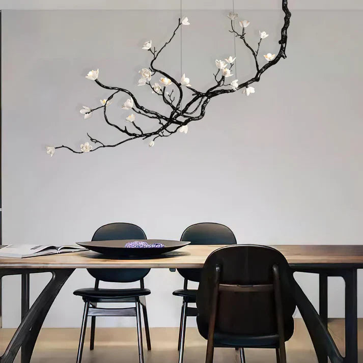 Noir Ceramic Bloom Linear Branch Chandelier