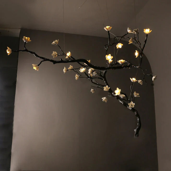 Noir Twisted Branch Ceramic Bloom Chandelier L67''