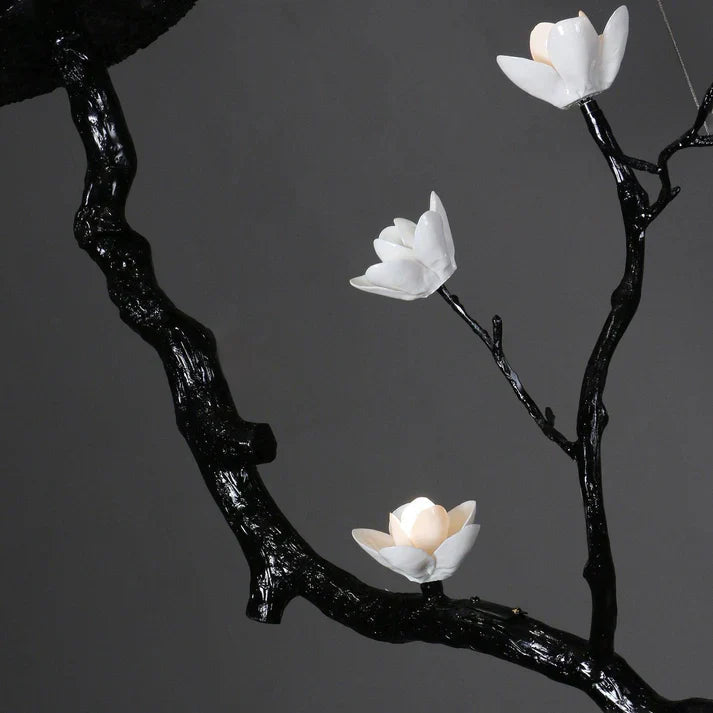Noir Ceramic Bloom Linear Branch Chandelier