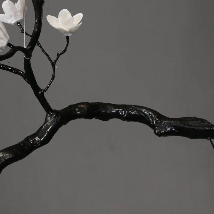 Noir Twisted Branch Ceramic Bloom Chandelier L67''