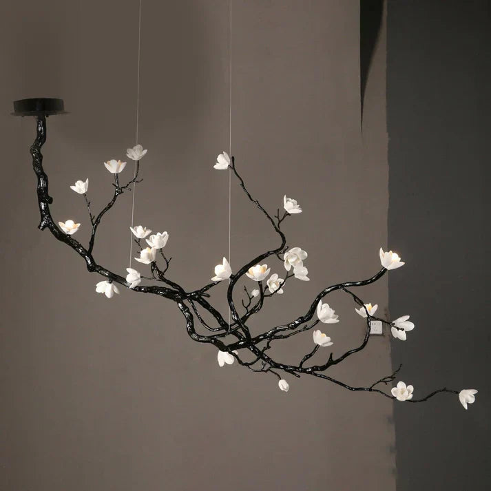Noir Ceramic Bloom Linear Branch Chandelier