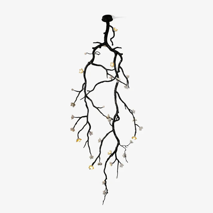 Noir Twisted Branch Ceramic Bloom Chandelier H130''