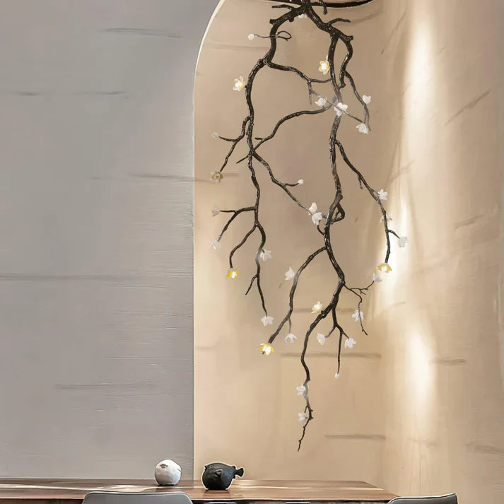 Noir Twisted Branch Ceramic Bloom Chandelier H130''