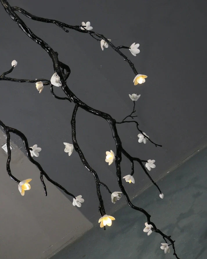 Noir Twisted Branch Ceramic Bloom Chandelier H130''