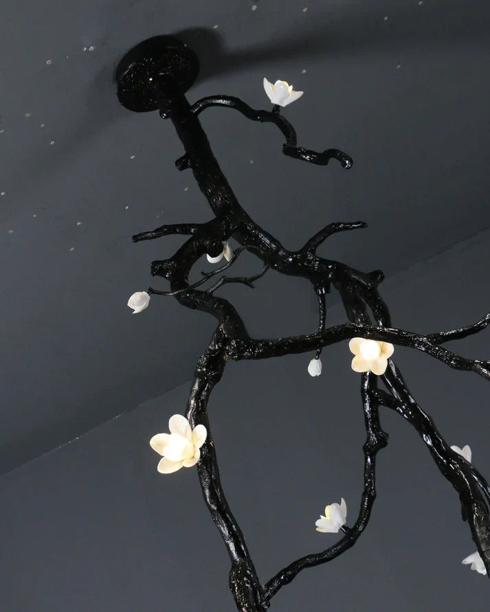 Noir Twisted Branch Ceramic Bloom Chandelier H130''