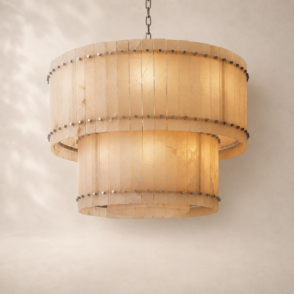 San Elio Alabaster Glass Two-Tier Round Chandelier 37"