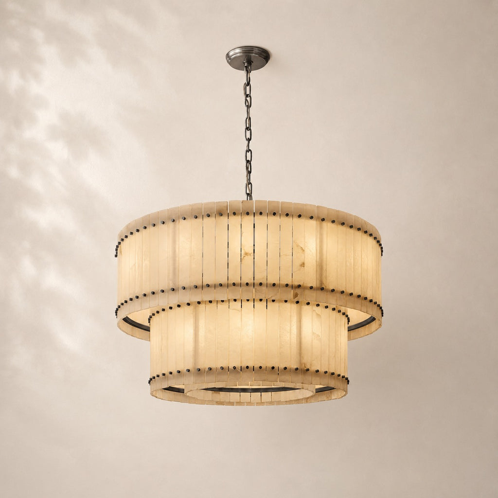San Elio Alabaster Glass Two-Tier Round Chandelier 48"