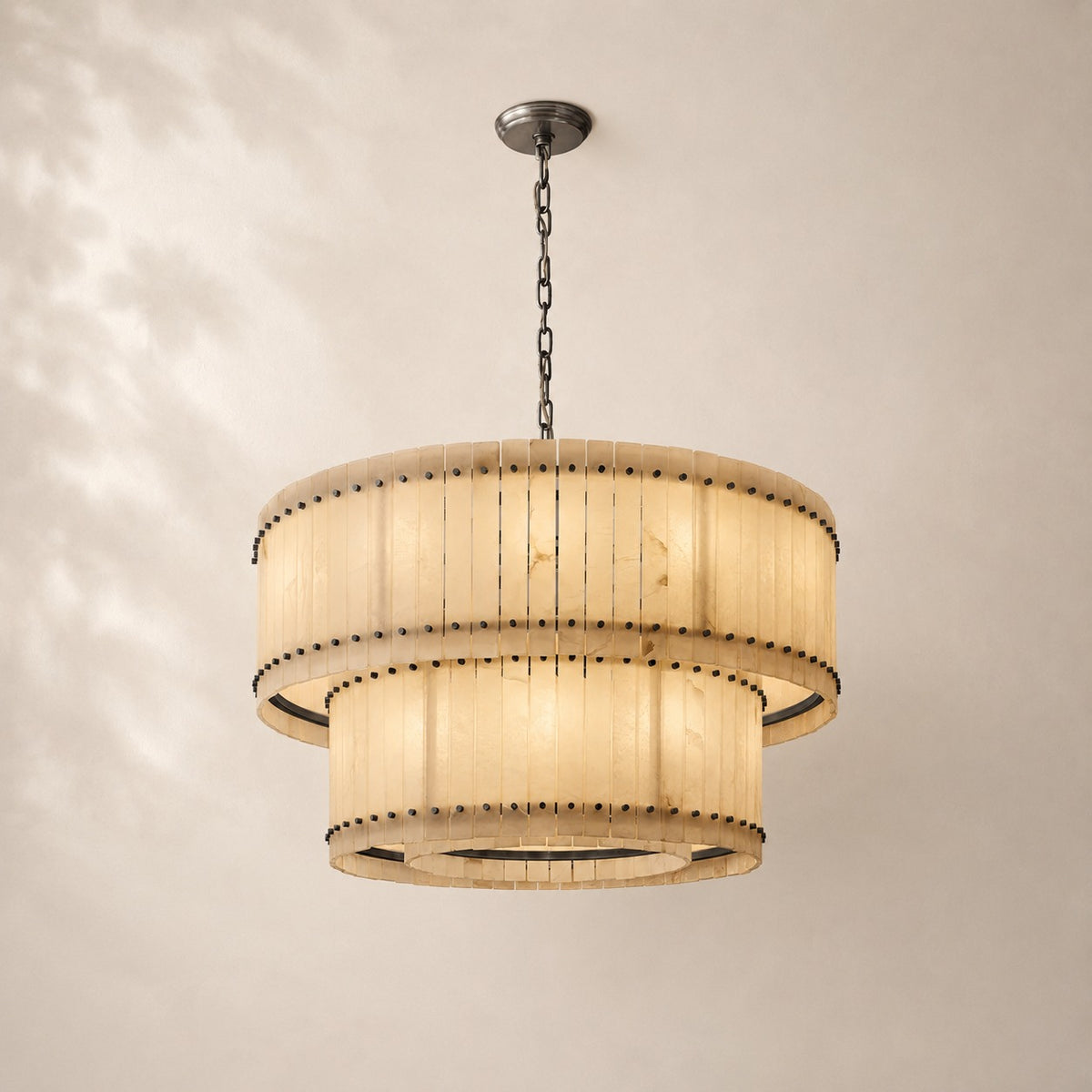 San Elio Alabaster Glass Two-Tier Round Chandelier 48"