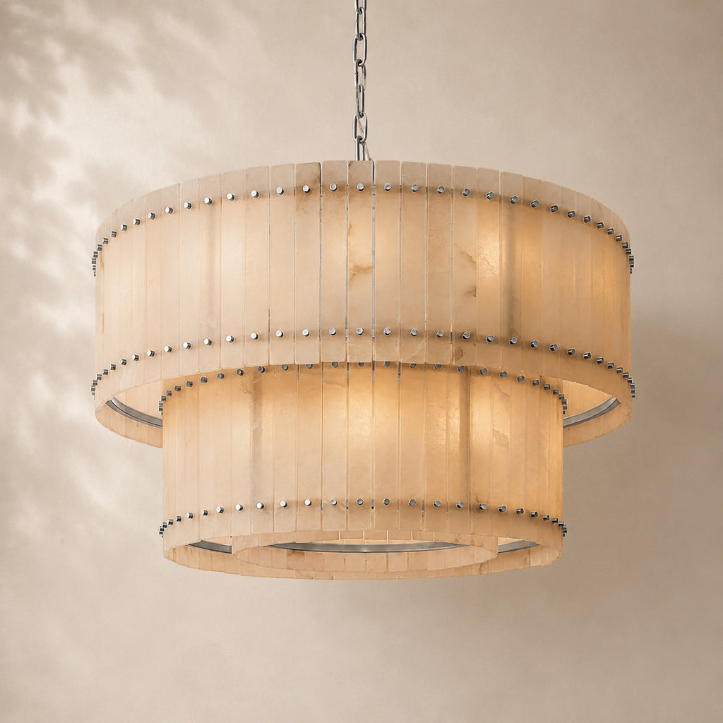 San Elio Alabaster Glass Two-Tier Round Chandelier 48"
