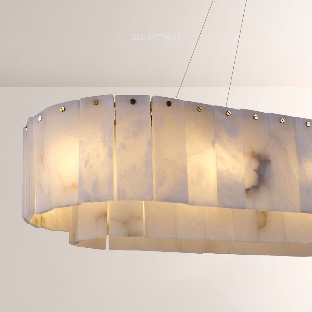 Modern Alabaster 2 Tier Rectangle Art Chandelier