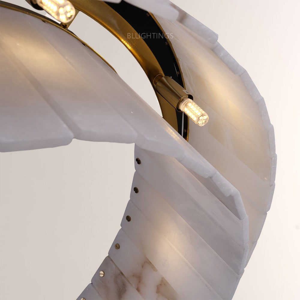 Modern Alabaster 2 Tier Rectangle Art Chandelier