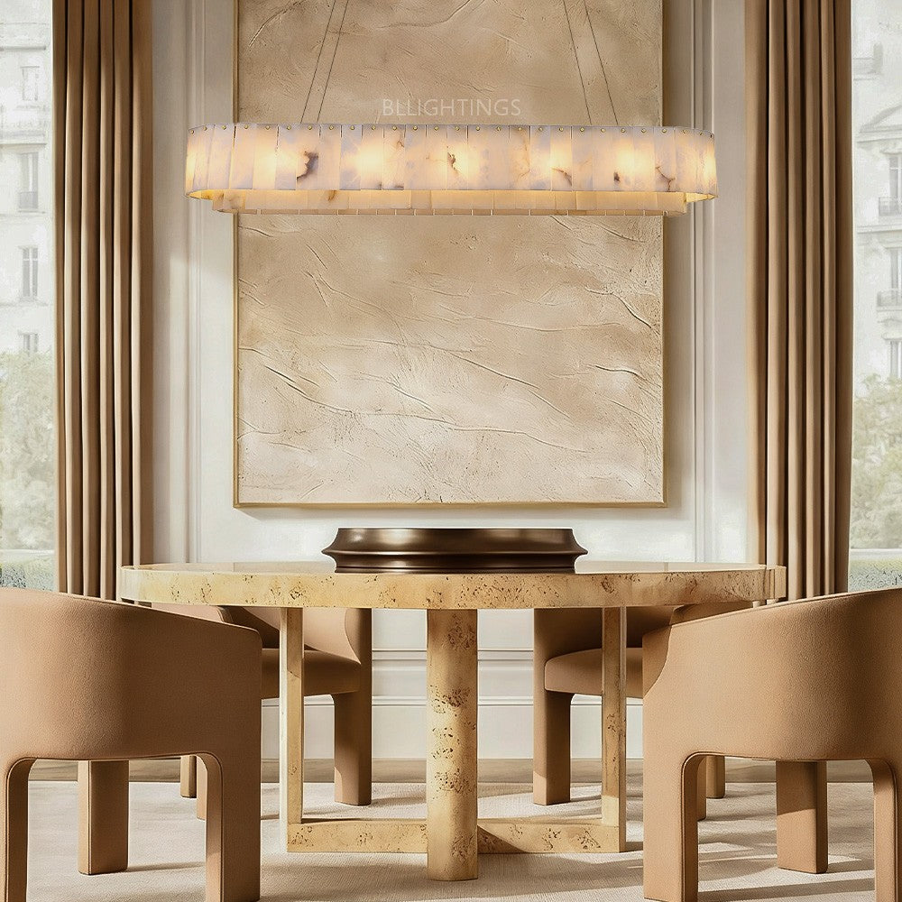 Modern Alabaster 2 Tier Rectangle Art Chandelier