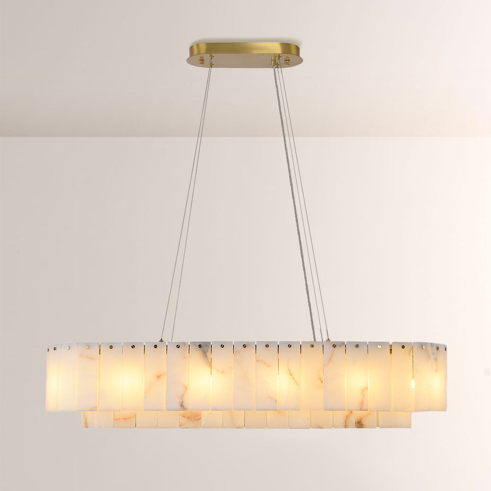 Modern Alabaster 2 Tier Rectangle Art Chandelier