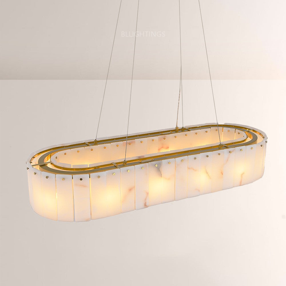 Modern Alabaster 2 Tier Rectangle Art Chandelier