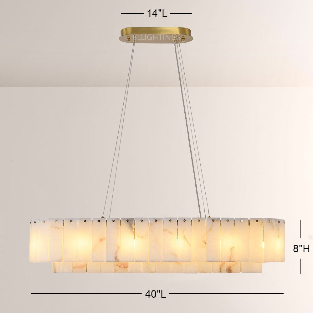 Modern Alabaster 2 Tier Rectangle Art Chandelier