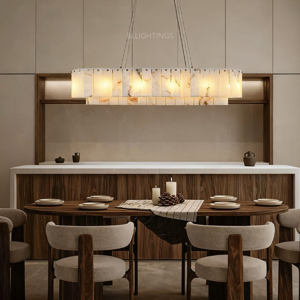Modern Alabaster 2 Tier Rectangle Art Chandelier