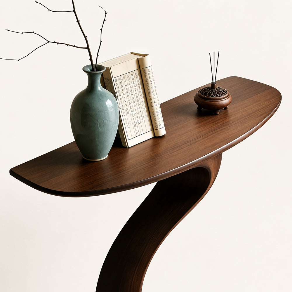 Sculptural Curved Walnut Console Table