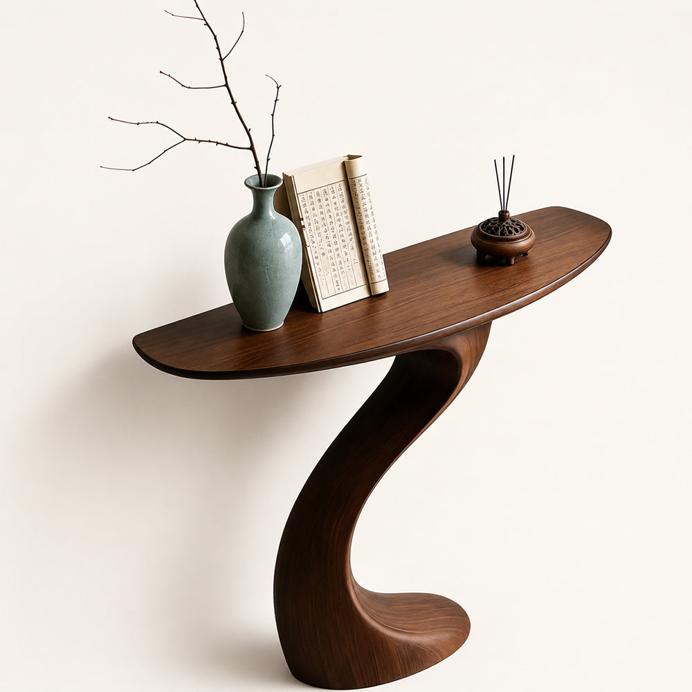 Sculptural Curved Walnut Console Table