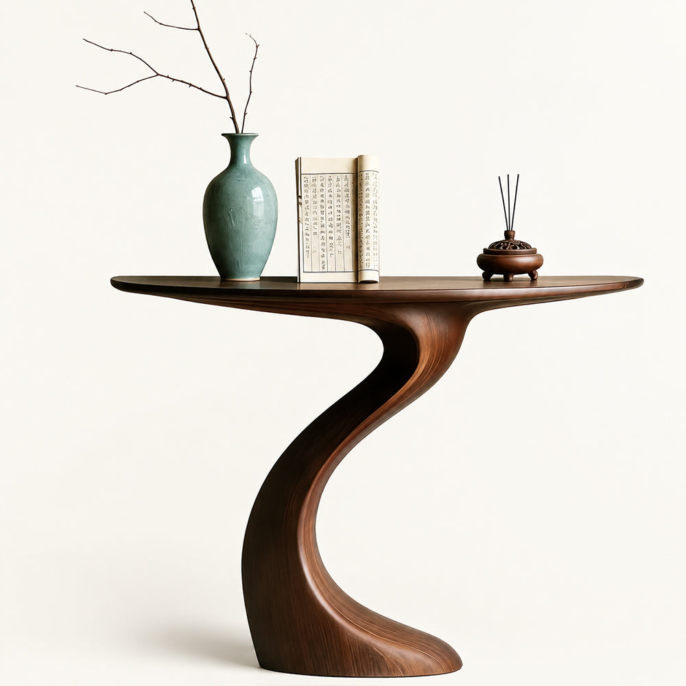Sculptural Curved Walnut Console Table