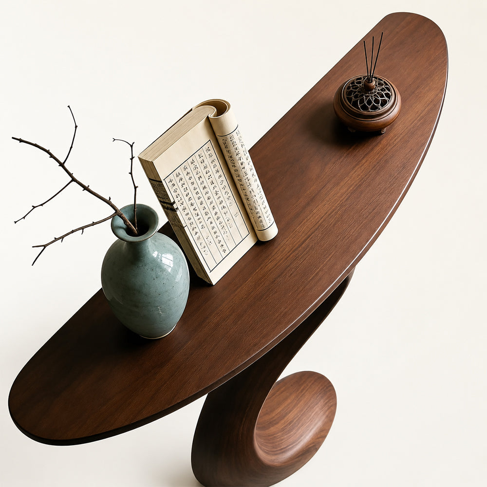 Sculptural Curved Walnut Console Table