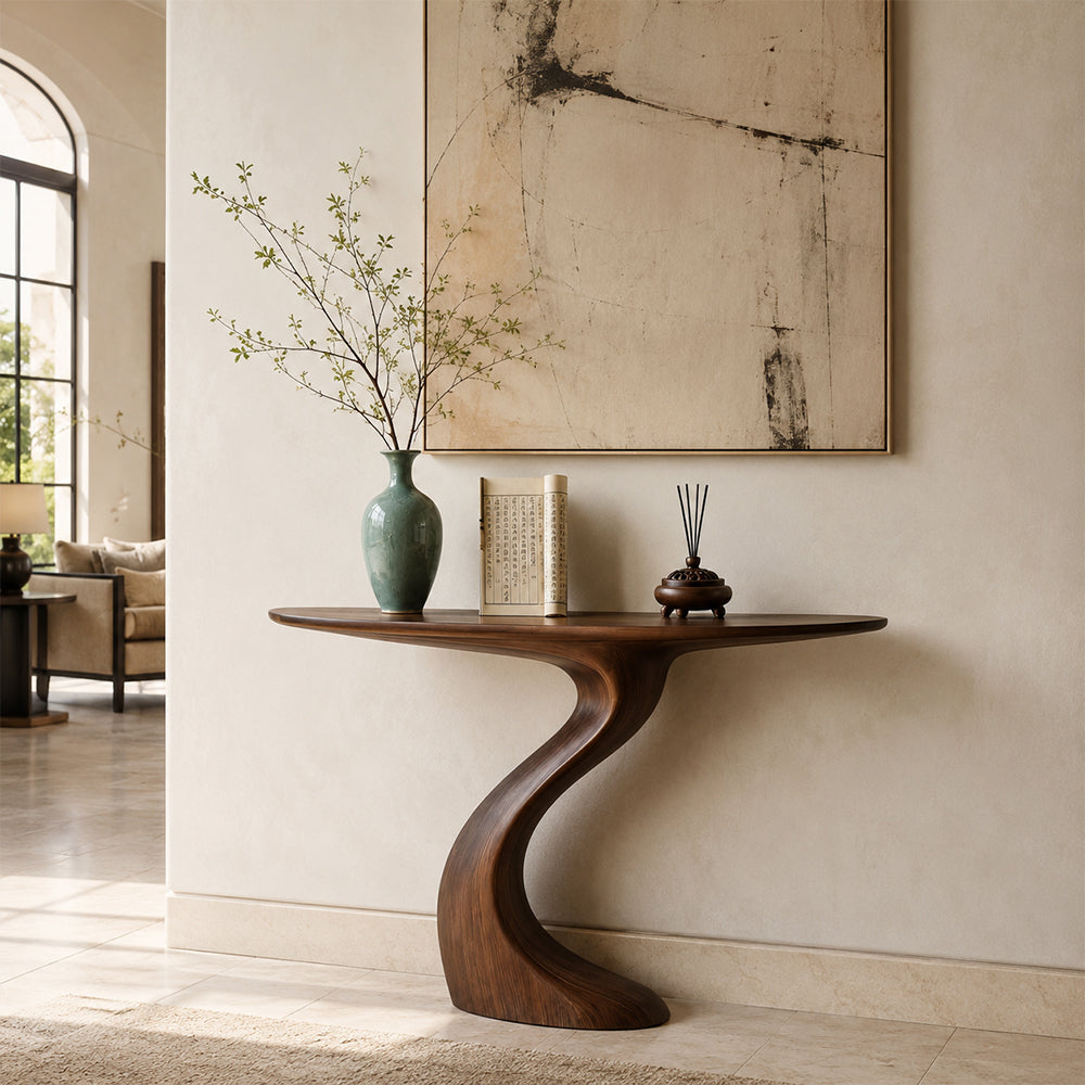 Sculptural Curved Walnut Console Table