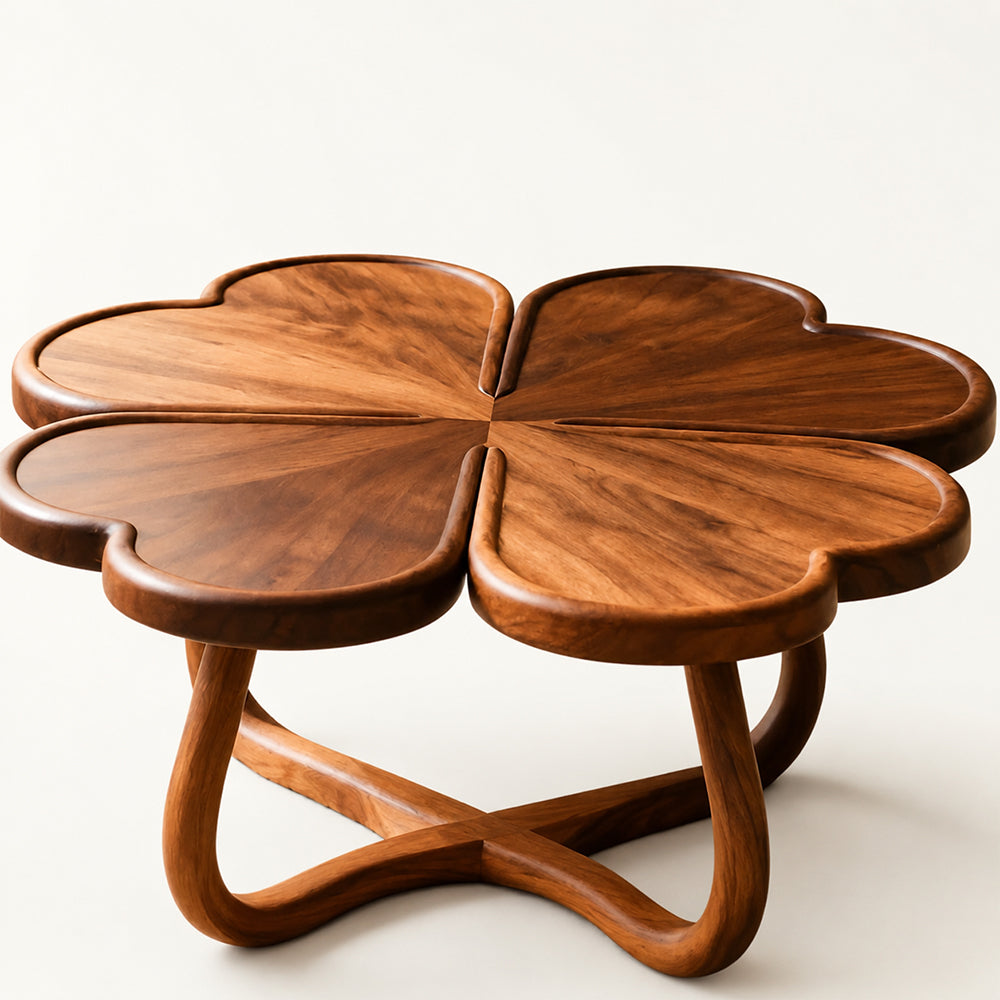Sculptural Four-Leaf Clover Walnut-Finish Coffee Table