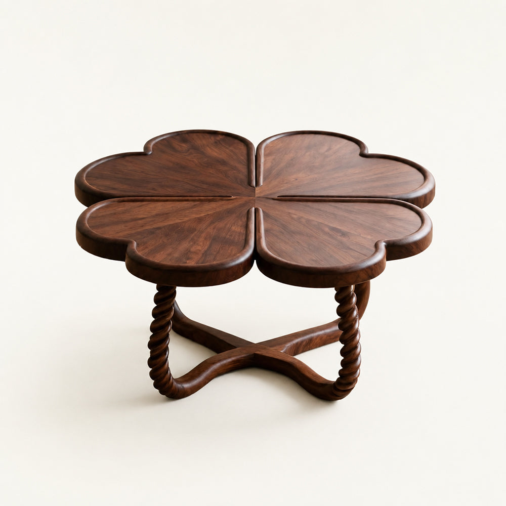 Sculptural Four-Leaf Clover Walnut-Finish Coffee Table