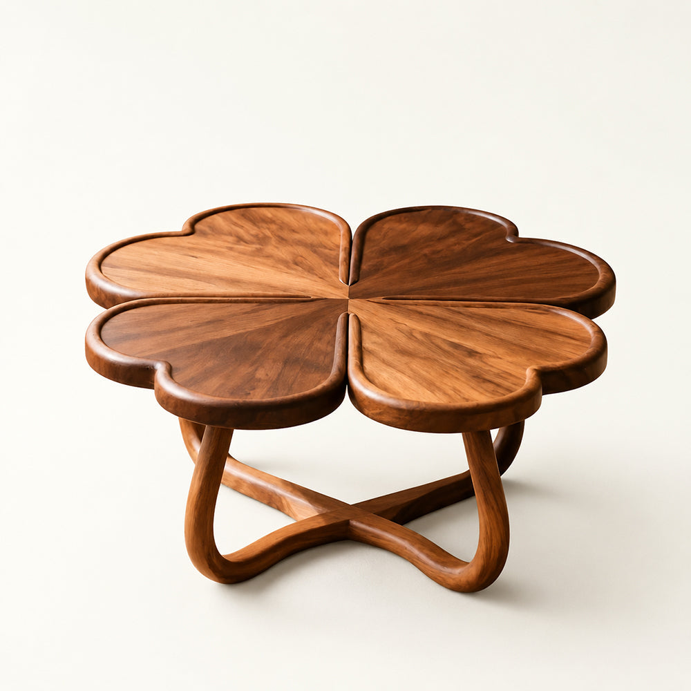 Sculptural Four-Leaf Clover Walnut-Finish Coffee Table