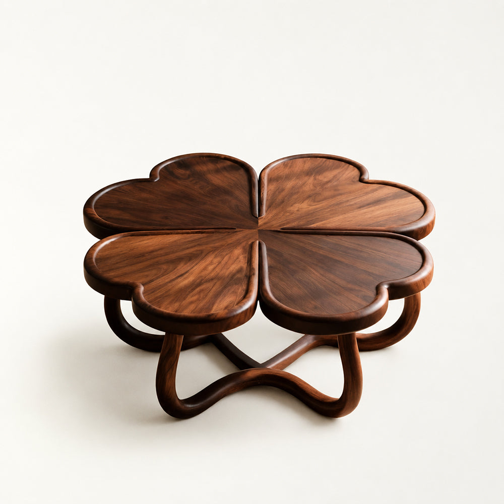 Sculptural Four-Leaf Clover Walnut-Finish Coffee Table