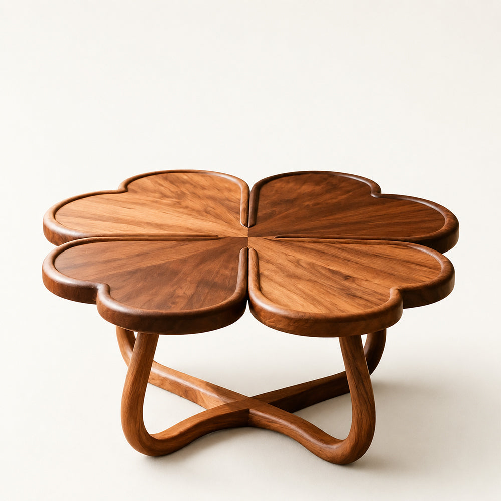 Sculptural Four-Leaf Clover Walnut-Finish Coffee Table