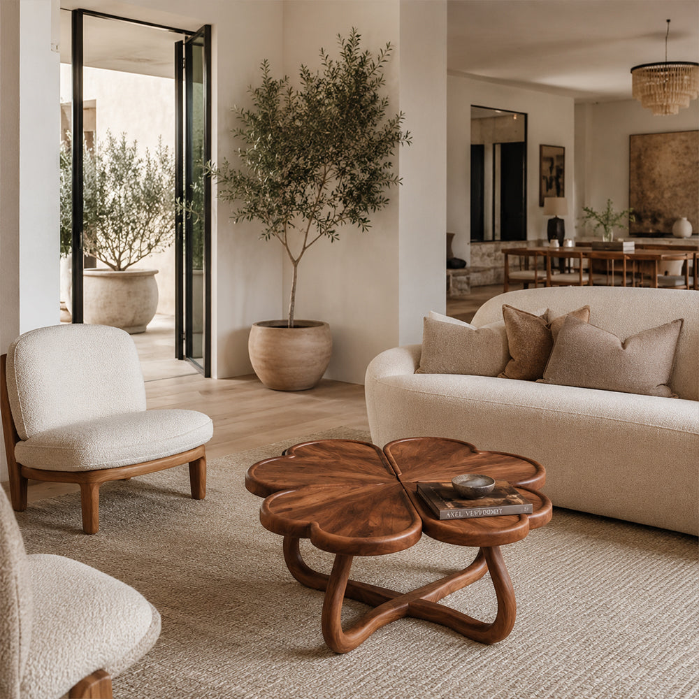 Sculptural Four-Leaf Clover Walnut-Finish Coffee Table