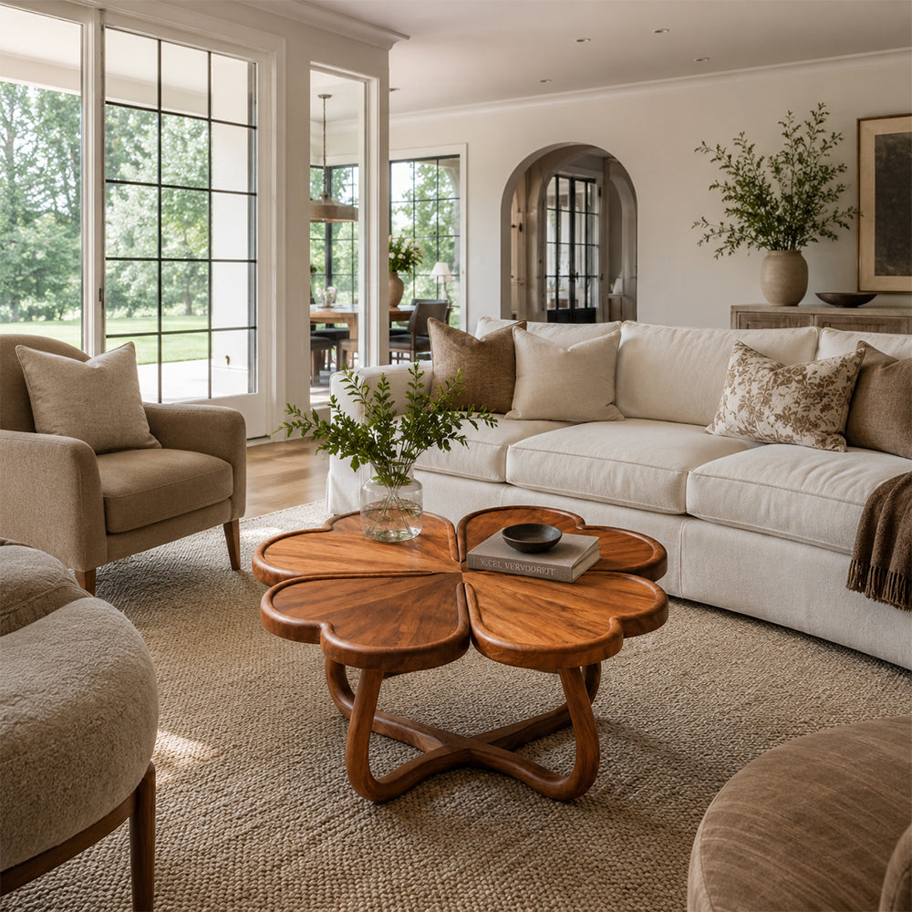 Sculptural Four-Leaf Clover Walnut-Finish Coffee Table
