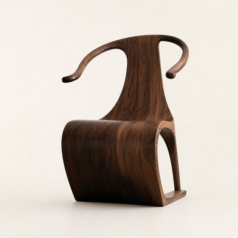 Sculptural Solid Walnut Accent Chair