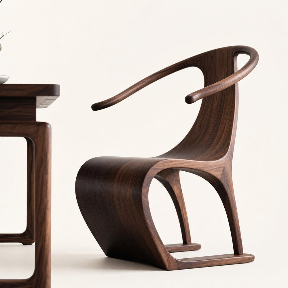 Sculptural Solid Walnut Accent Chair