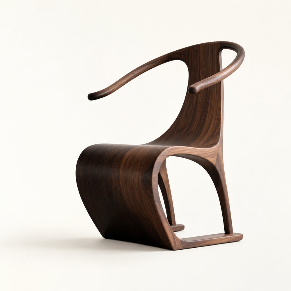 Sculptural Solid Walnut Accent Chair