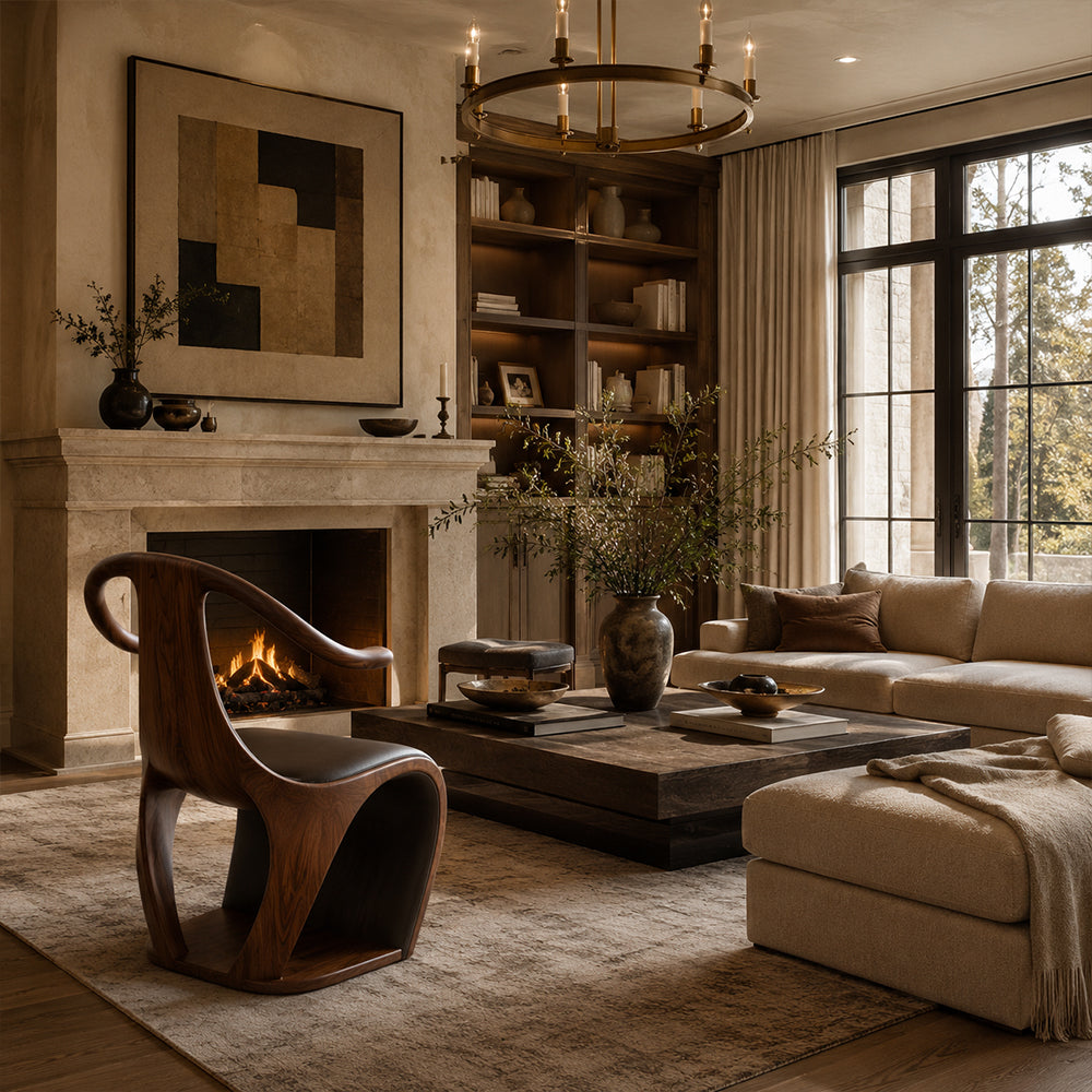 Sculptural Solid Walnut Accent Chair