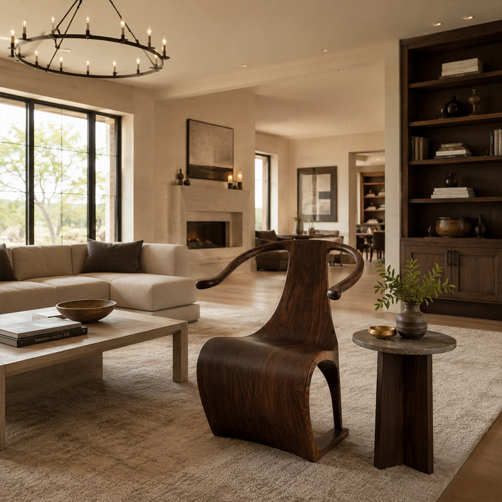 Sculptural Solid Walnut Accent Chair