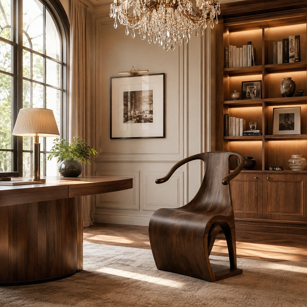 Sculptural Solid Walnut Accent Chair