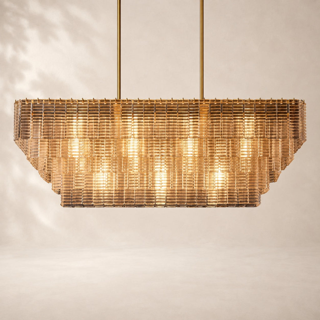 Sirelle Amber Glass Rectangular Chandelier 59"
